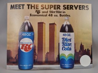 Vintage Rc Royal Crown Cola Soda Pop Sign W/ Twin Towers Nyc Store Display