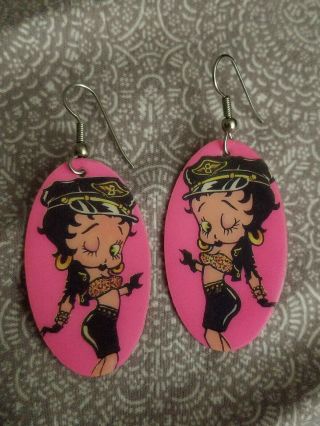Betty Boop Earrings Hot Pink Plastic 1989 Vtg