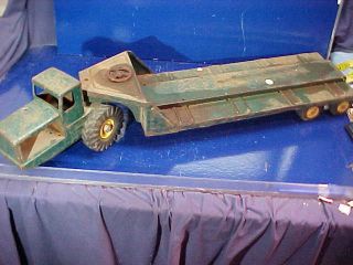 1950s Nylint Pressed Steel Tournahauler 30 " Flat Bed Toy Truck Played With