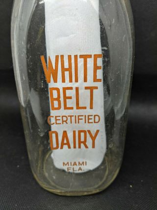 Vintage Milk Bottle White Belt Dairy Miami,  Fl Quart