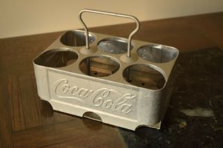 Vintage COCA - COLA Coke Aluminum Metal DRINK CARRIER 6 - Pack Bottle Holder 2