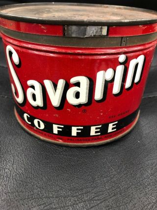 1940’s SAVARIN 1lb COFFEE TIN CAN SCHONBRUNN & CO PALISADES PARK NJ 5