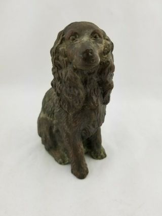 Cocker Spaniel Sitting Dog Cast Copper Bronze Figurine Verdigris Green Patina