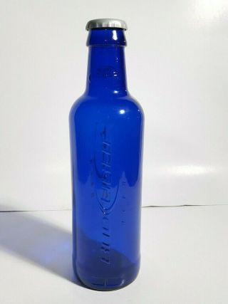 LARGE BUD LIGHT BUDWEISER COBALT BLUE GLASS BEER ADVERTISING 14.  5 