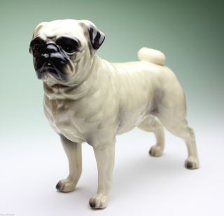 Fawn Pug White Standing Dog Ceramic Porcelain Figurine Japan