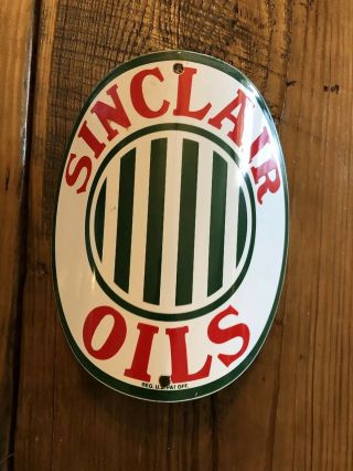 Antique Sinclair Porcelain Sign Visible Gas Pump Shell Station Curved Lubester 2