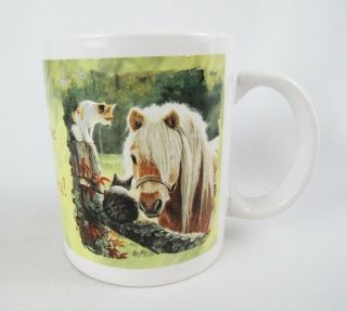 Vintage Leanin Tree Shetland Pony Horse With Cat Ceramic Coffee Mug - Mib