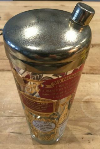 Vintage Mid Century Glass Cocktail Shaker Recipes Barware Man Cave Martini