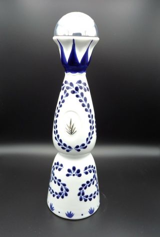 Clase Azul Tequila Bottle Talavera Pottery Hand Painted Blue White Empty 750ml
