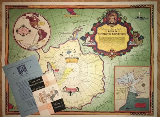 1934 Admiral Byrd Antarctic Expedition Map From Grape Nuts Cereal / 24” X 18”