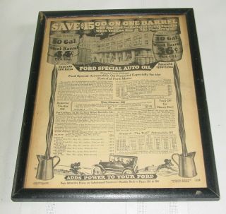 Vintage Rare Framed Ford Special Auto Oil Advertising Print Ad