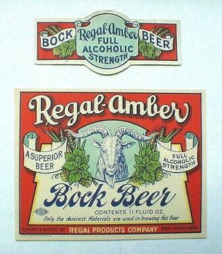 Irtp Regal Amber Bock Beer Bottle Label W - Neck,  Regal Products,  Sf,  Calif.
