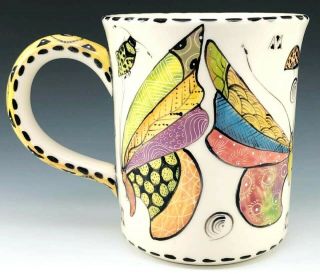 Penzo Pottery Hand Painted Zimbabwe Africa Butterflies Insects Coffee Mug Cup