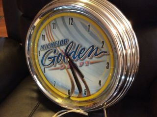 Vintage Yellow Neon Light Michelob Golden Draft Beer Clock - 15 "