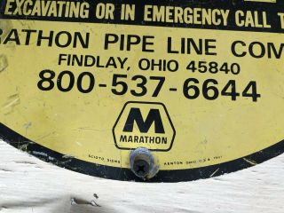 Vtg 1981 Marathon Petroleum Pipe Line Warning Painted Metal Sign 12” Gas & Oil 2