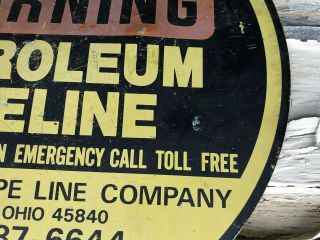 Vtg 1981 Marathon Petroleum Pipe Line Warning Painted Metal Sign 12” Gas & Oil 3