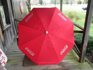 Coca - Cola Red Large Sun Patio Umbrella With Tilt Feature And Storage Carry Bag