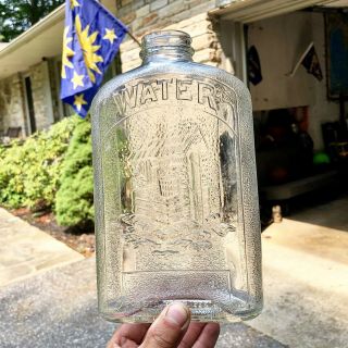 Fancy Antique Pictorial Refrigerator Water Bottle Embossed Wishing Well 1930s