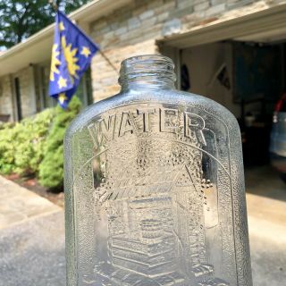 Fancy Antique Pictorial Refrigerator Water Bottle Embossed Wishing Well 1930s 2
