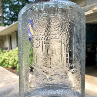 Fancy Antique Pictorial Refrigerator Water Bottle Embossed Wishing Well 1930s 3