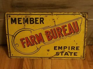 Member " York State " Empire Farm Bureau Embossed Sign Circa 50s
