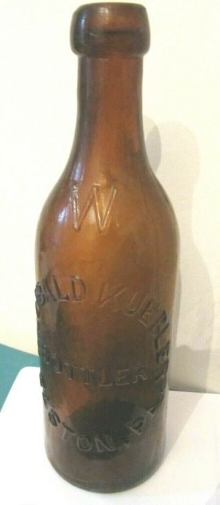 Willibald Kuebler Easton Pa Beer Bottle Blob Top Amber Embossed Rare 1890