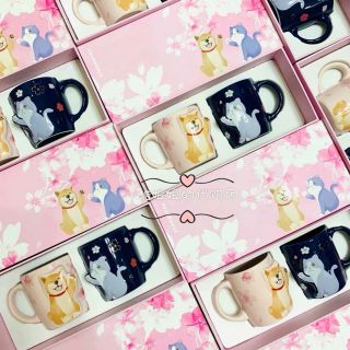 China 2019 Starbucks Sakura Pet Pink Dog And Blue Cat 300ml Mug Set