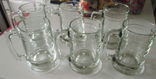 Euc - Awesome Set Of 6 Clear Glass Heavy Glass Beer Mugs - Lqqk