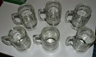 EUC - AWESOME Set of 6 Clear Glass Heavy Glass Beer Mugs - LQQK 2