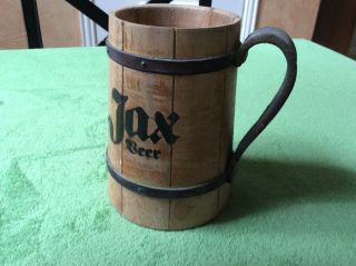 Rare Vintage Jax Beer Orleans Wood Stein Mug With Leather Handle Ex Cond