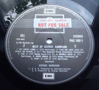 Beatles The Best Of George Harrison Factory Sample Promo Demo Vinyl Lp Uk 1976