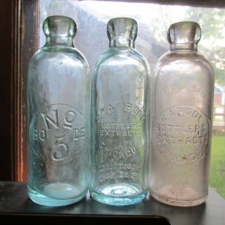 Chicago,  Illinois 3 Diff Hutch Soda Mineral Water Bottles G.  A.  Bode Bottlers Ex
