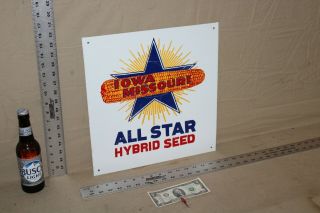 Rare Iowa Missouri All Star Hybrid Seed Corn Painted Tin Metal Sign Gas Oil Barn
