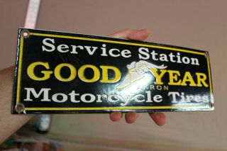 Goodyear Motorcycle Tires Service Station Porcelain Metal Dealer Sign Harley 66