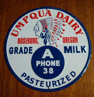 Vintage Umpqua Dairy Metal Milk Sign Chief Graphics Roseburg Oregon