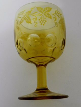 Bartlett Collins Amber Yellow Footed Goblet Thumbprint Etched Grape Leaf Design 4