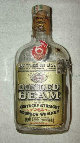 1939 Bonded Beam Kentucky Straight Bourbon Whiskey Paper Label Half Pint Bottle