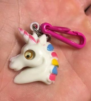 Vtg 80s Google Eye White Unicorn Clip On Charm Bell For Plastic Necklace 1980s