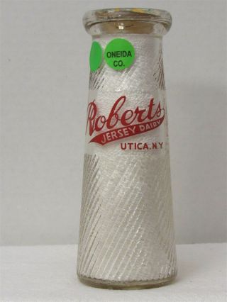 Trphp Juice Milk Bottle Roberts Jersey Dairy Farm Utica Ny Oneida County 1945