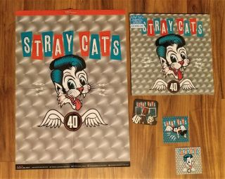 Stray Cats “40” Lp Ltd Edition 500 Blue Marbled Vinyl Beer Mat Poster Stickers