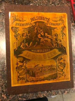 Jos.  Schlitz Brewing Co.  Milwaukee Lager Beer Ad Sign