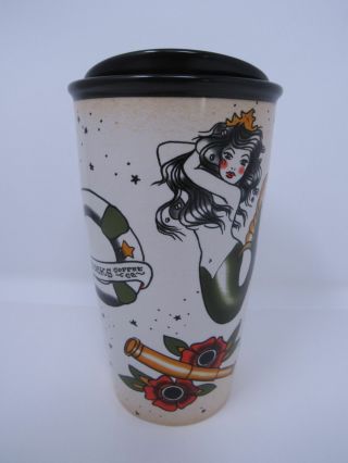 Starbucks 2015 Tattoo Mermaid Siren Sailor Ceramic Travel Mug Cup Tumbler 12 Oz