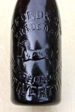 Vintage Starkey Knight & Ford Tiverton Devon Horse Pict Black Glass Beer Bottle