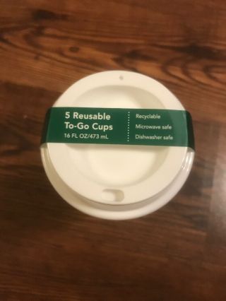 Starbucks White 5 Reusable To - Go Cups 16oz BPA w/ lids 3