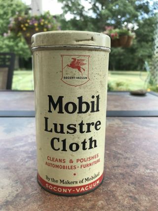 Vintage Socony - Vacuum Mobil Oil Lustre Cloth Tin Can Shield Pegasus Graphic Sign