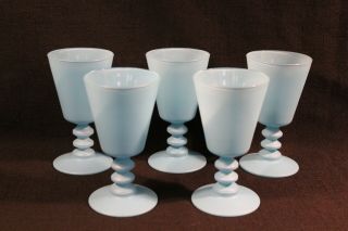 Vintage Frosted Blue Stemmed Glasses Goblets Set Of 5