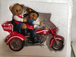 Coca Cola Biker Teddy Bears Figurine Hamilton On The Go Three - Wheelin 