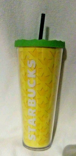 Starbucks Pineapple Venti 24 Oz Tumbler W/ Lid And Straw Travel Cold Cup 2014