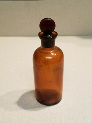 Vintage T.  C.  W.  Co.  Usa 2 - M - 5 Amber Glass Apothecary Medicine Bottle With Stopper