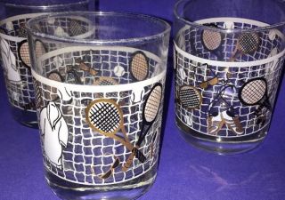 3 Vintage Barware Collectible Tennis Racket Old Fashioned Rocks Glasses